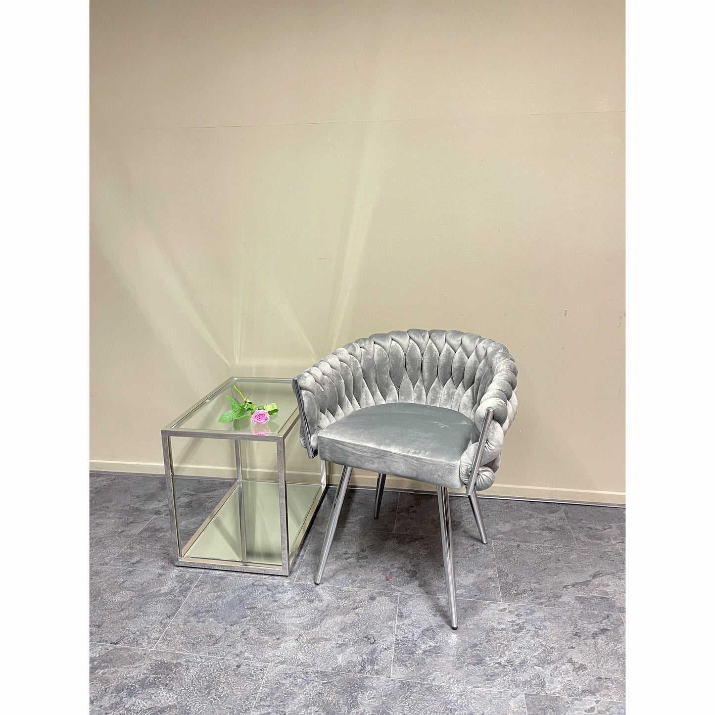 Eva Chair Velvet Grey Chrome Frame