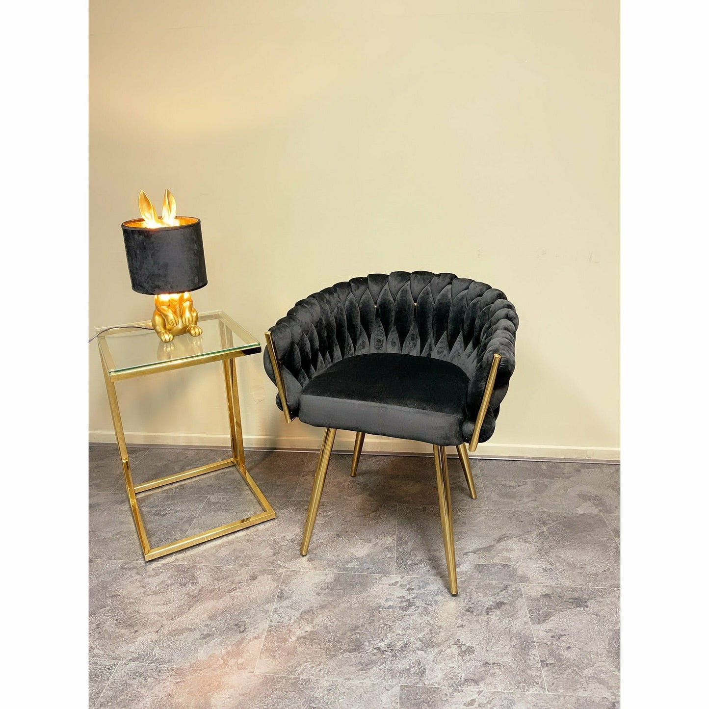 Eva Chair Velvet Black Gold Frame